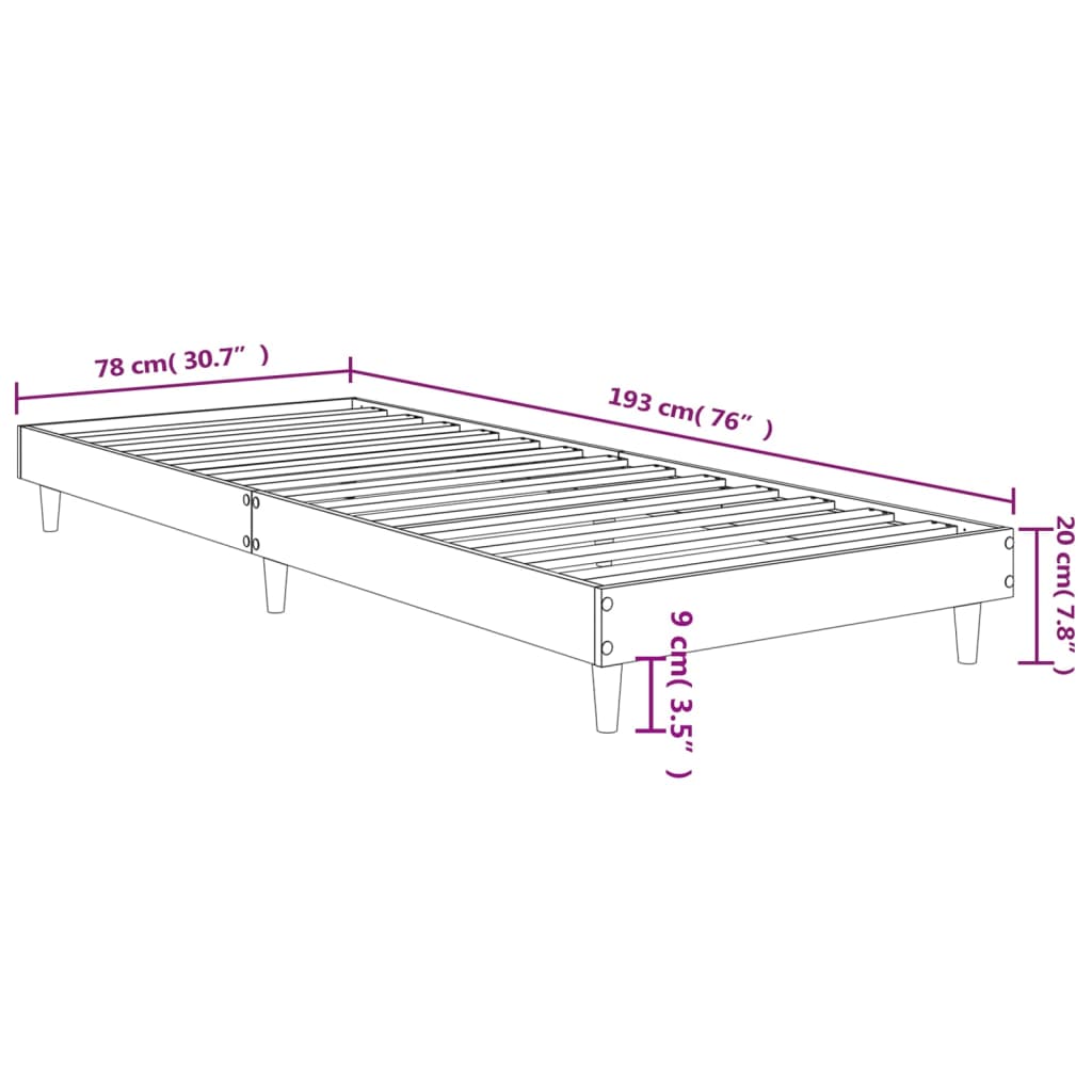 Cadru de pat, stejar sonoma, 75x190 cm, lemn prelucrat