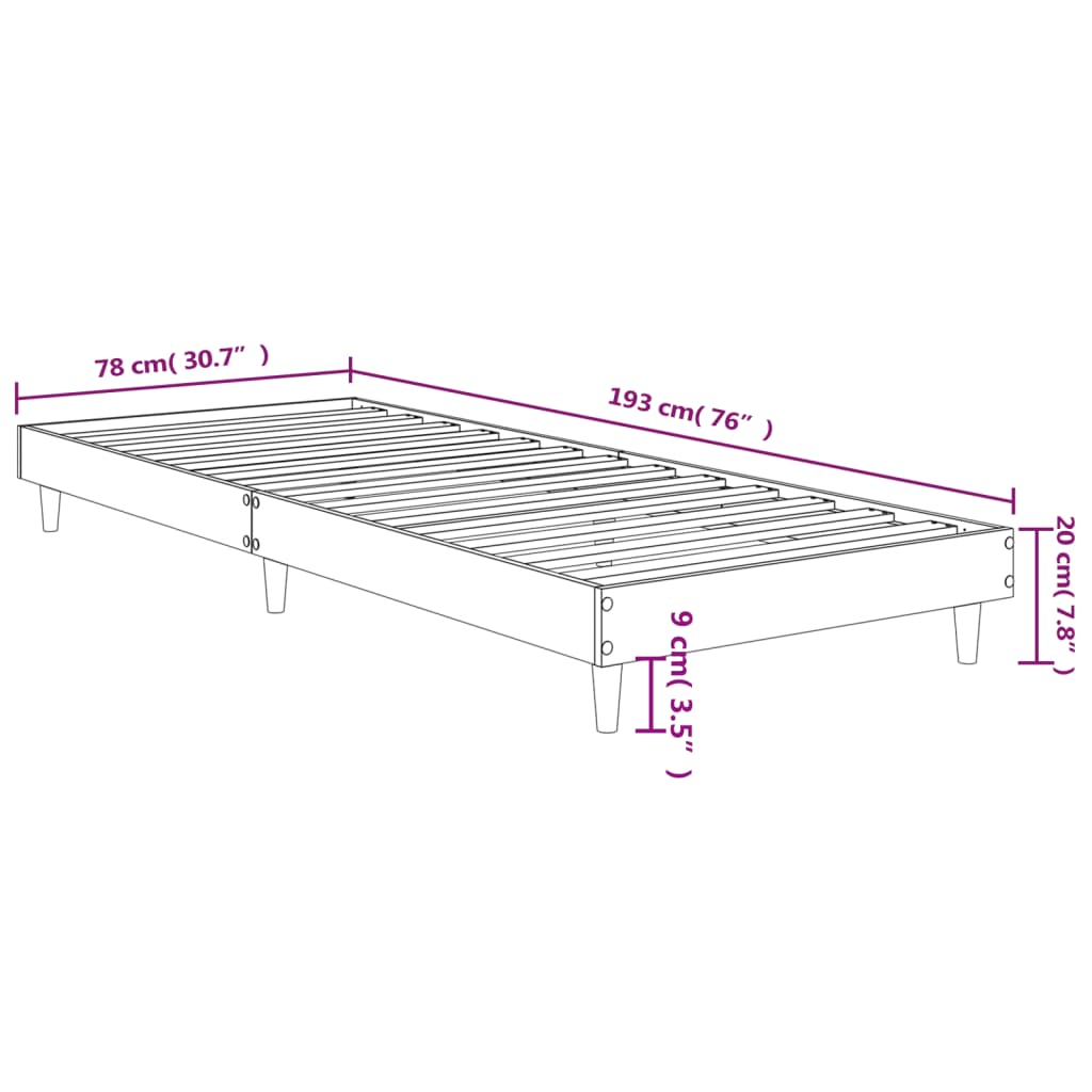 Rám postele kouřový dub 75 x 190 cm kompozitní dřevo