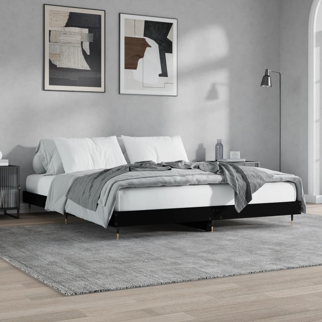 vidaXL sengestel 200x200 cm konstrueret træ sort
