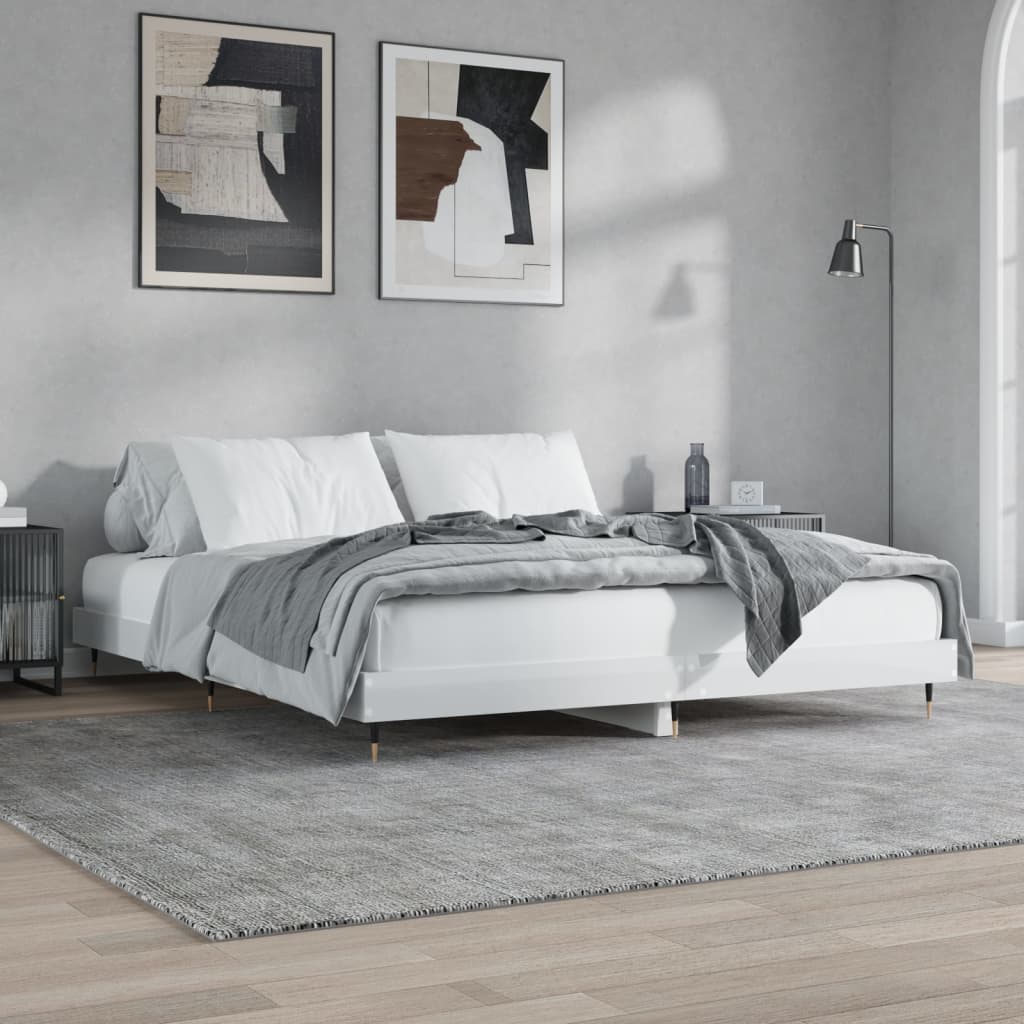 Rám postele bílý s vysokým leskem 200 x 200 cm kompozitní dřevo