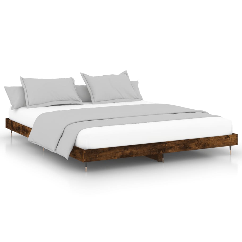 vidaXL Bedframe zonder matras 200x200 cm spaanplaat gerookt eiken, foto 3