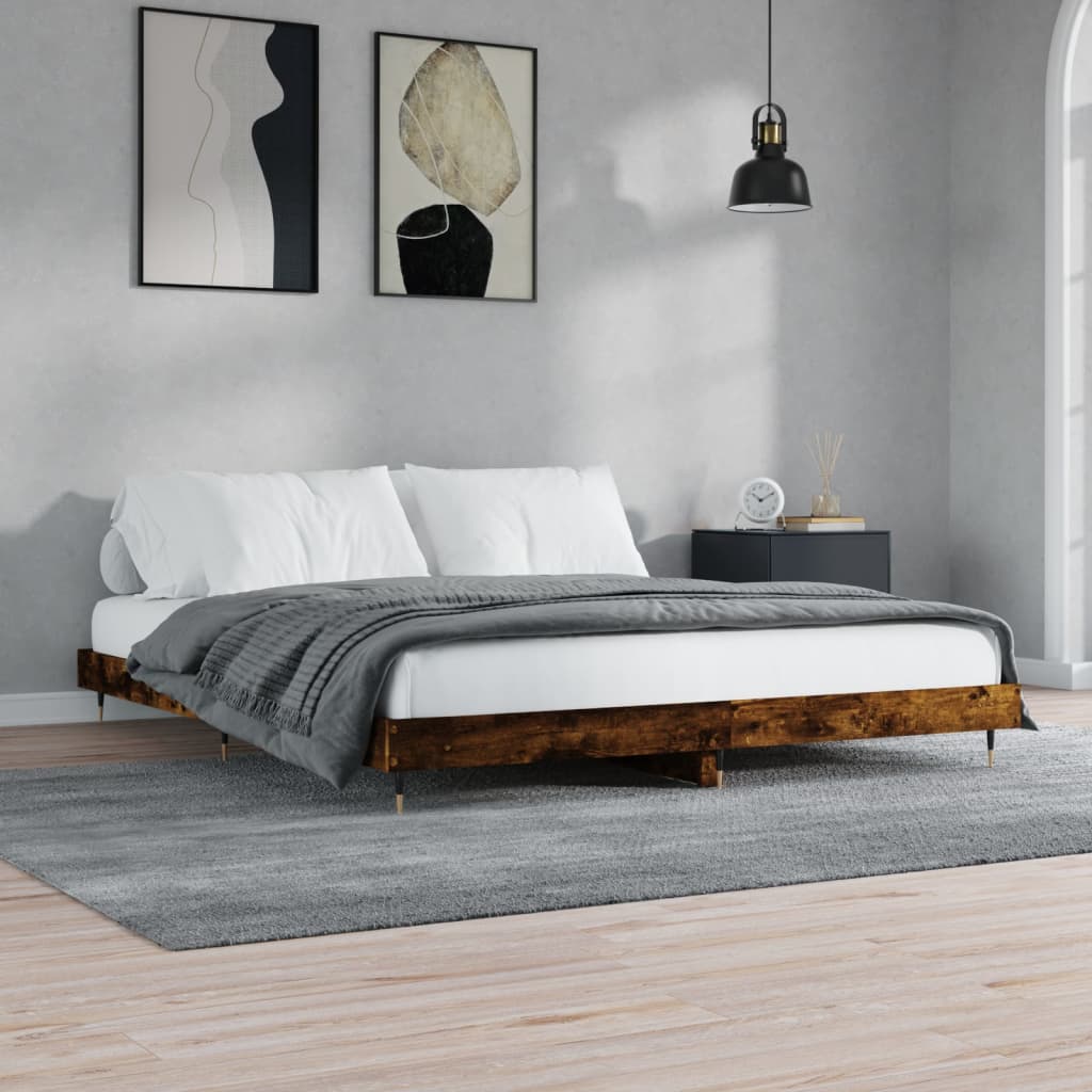 vidaXL Bedframe zonder matras 200x200 cm spaanplaat gerookt eiken, foto 4