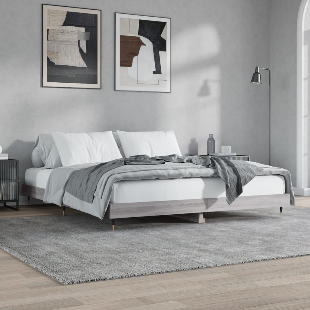 Photos - Bed VidaXL  Frame without Mattress Grey Sonoma 200x200 cm Engineered Wood 