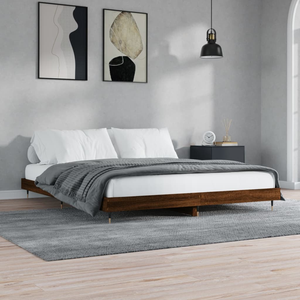 vidaXL Bedframe zonder matras 200x200 cm spaanplaat bruin eikenkleurig afbeelding