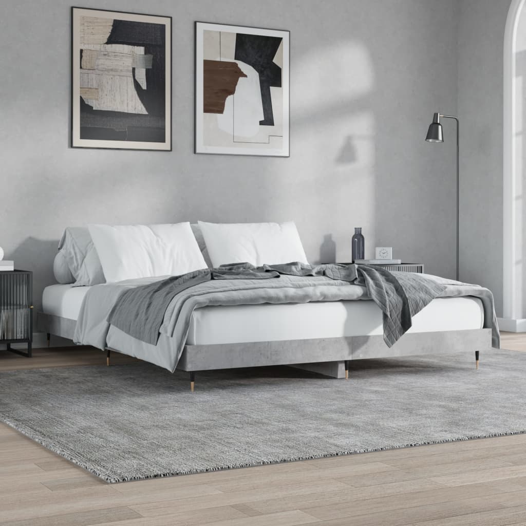 vidaXL Cadru de pat, gri beton, 160x200 cm, lemn prelucrat