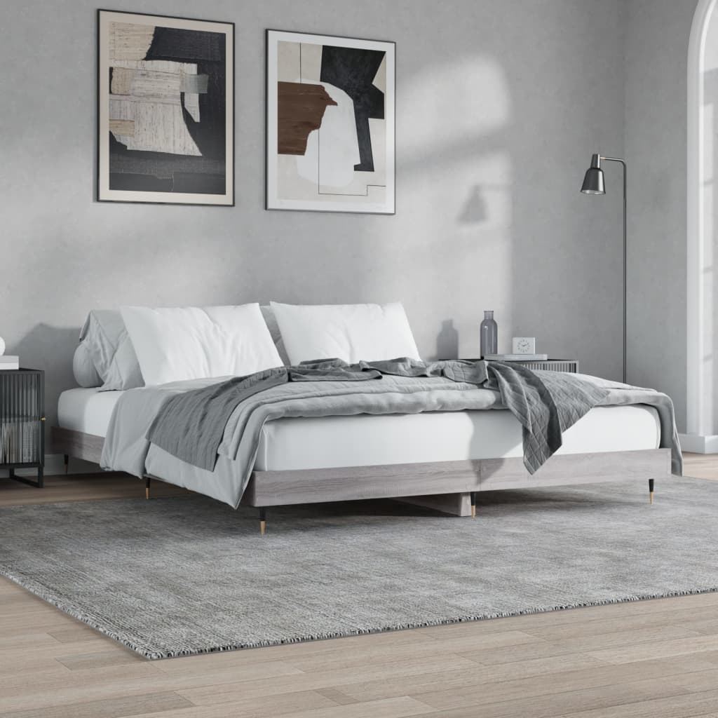Cadru de pat, gri sonoma, 160x200 cm, lemn prelucrat