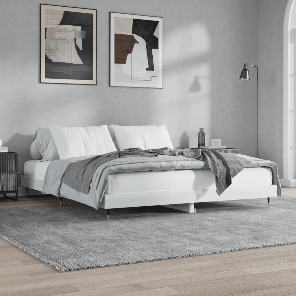 Cadru de pat, alb extralucios, 140x200 cm, lemn prelucrat