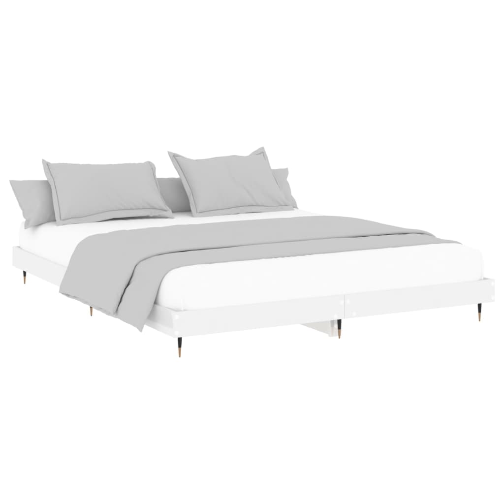 Cadru de pat, alb extralucios, 120x200 cm, lemn prelucrat