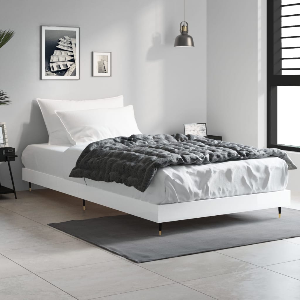 vidaXL Bedframe bewerkt hout hoogglans wit 100x200 cm afbeelding
