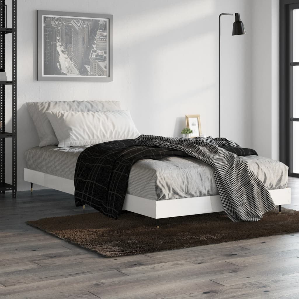 vidaXL Cadru de pat, alb extralucios, 100x200 cm, lemn prelucrat