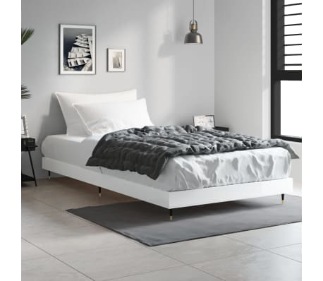 vidaXL Cadru de pat, alb extralucios, 90x200 cm, lemn prelucrat