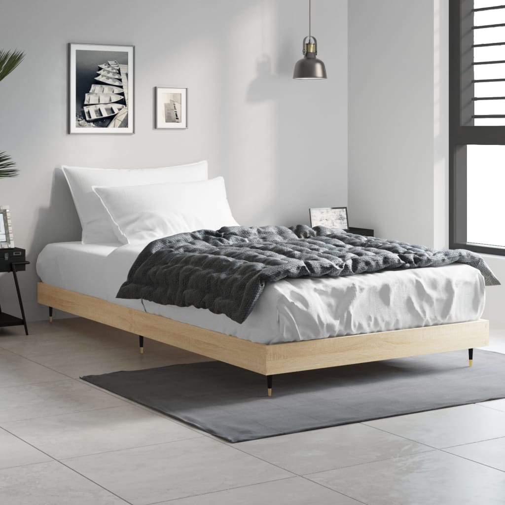 vidaXL sonoma tölgy színű szerelt fa ágykeret matrac nélkül 90x200 cm