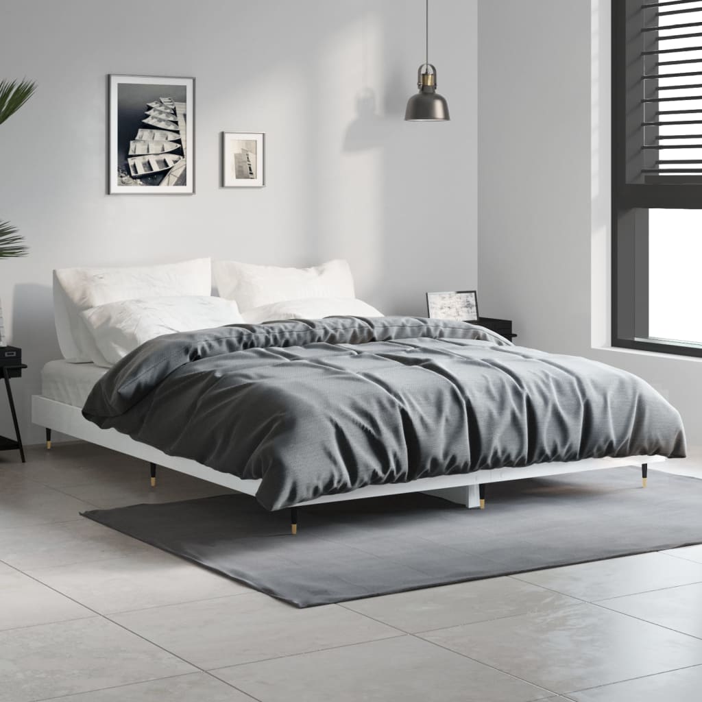 vidaXL Bedframe bewerkt hout hoogglans wit 135x190 cm afbeelding
