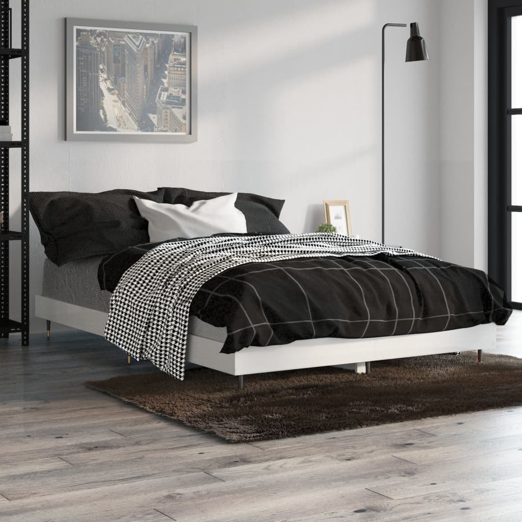 vidaXL Cadru de pat, alb extralucios, 120x190 cm, lemn prelucrat