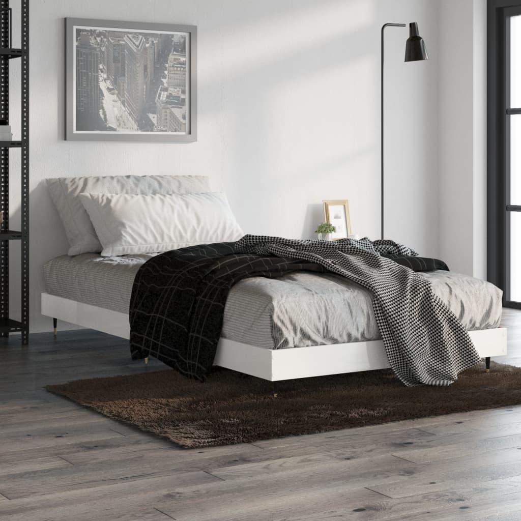 vidaXL Cadru de pat, alb extralucios, 90x190 cm, lemn prelucrat
