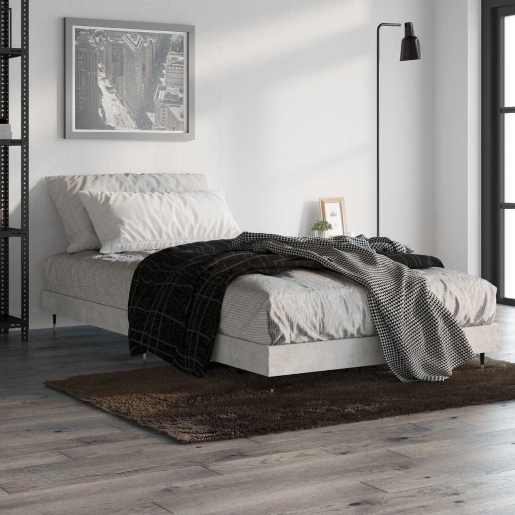 vidaXL Cadru de pat, gri beton, 90x190 cm, lemn prelucrat 
