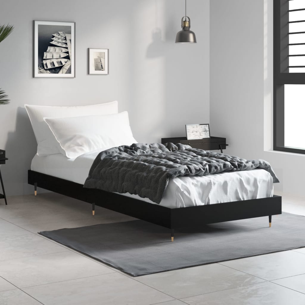 vidaXL Bedframe bewerkt hout zwart 75x190 cm afbeelding