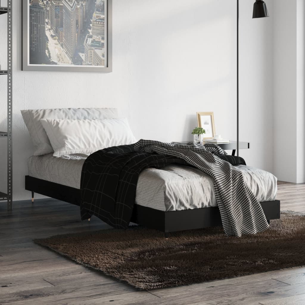 vidaXL Cadre de lit noir 75x190 cm bois d'ingénierie