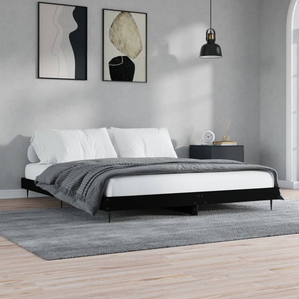 Cadru de pat negru 180x200 cm din lemn prelucrat
