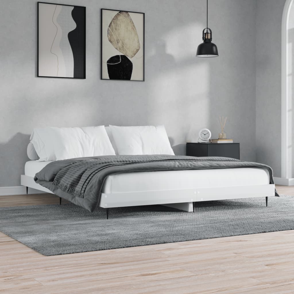 Rám postele bílý s vysokým leskem 150 x 200 cm kompozitní dřevo