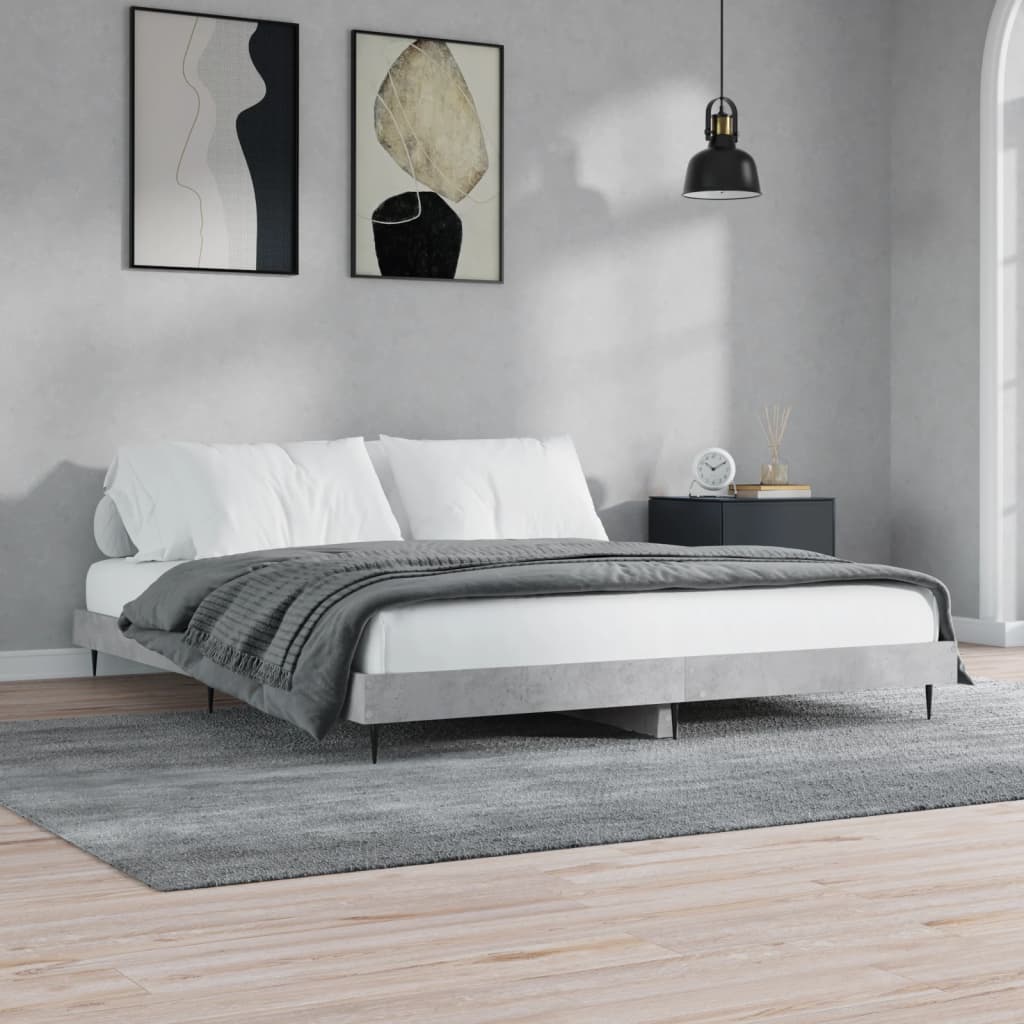 vidaXL Cadru de pat, gri beton, 150x200 cm, lemn prelucrat