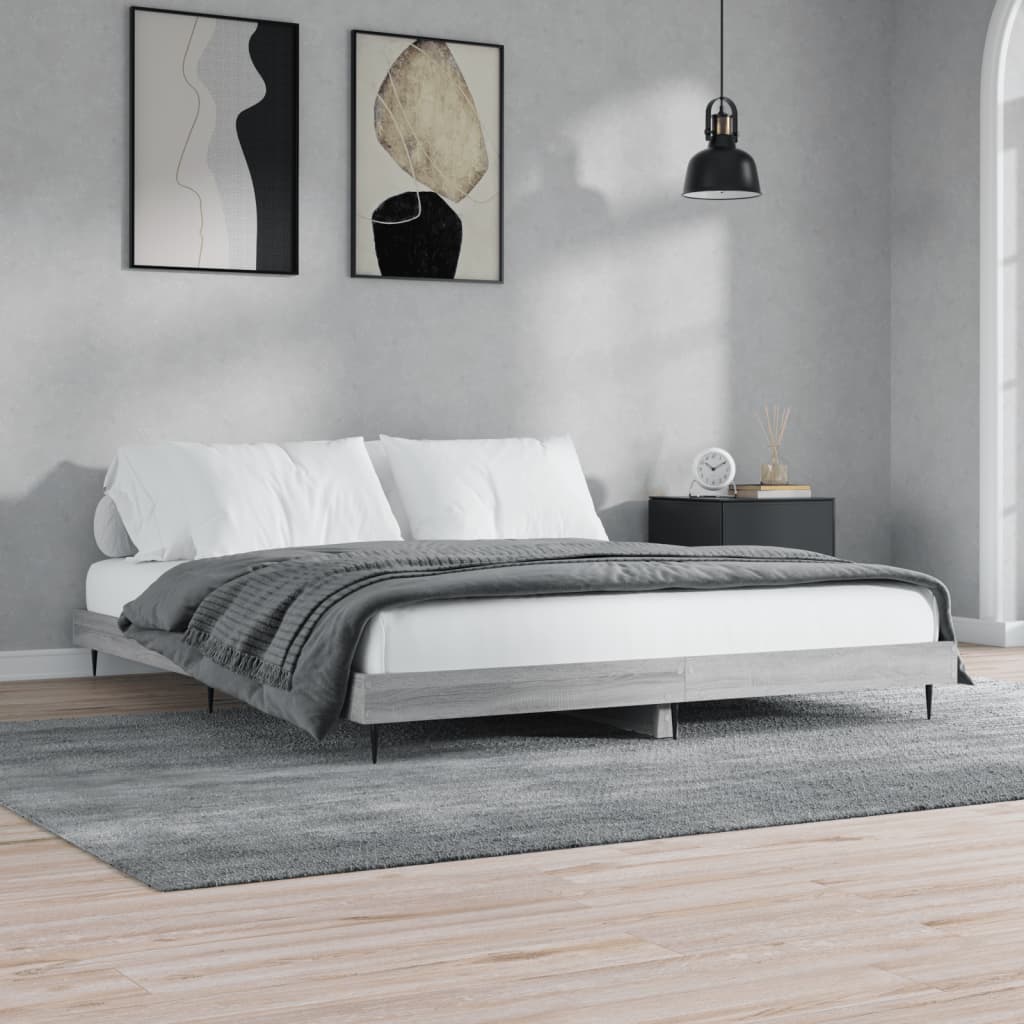 vidaXL Cadru de pat, gri sonoma, 140x200 cm, lemn prelucrat