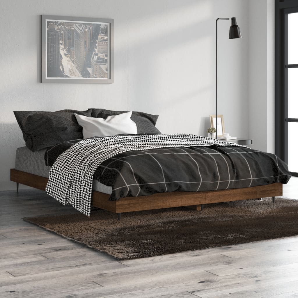 Rám postele hnědý dub 140 x 190 cm kompozitní dřevo