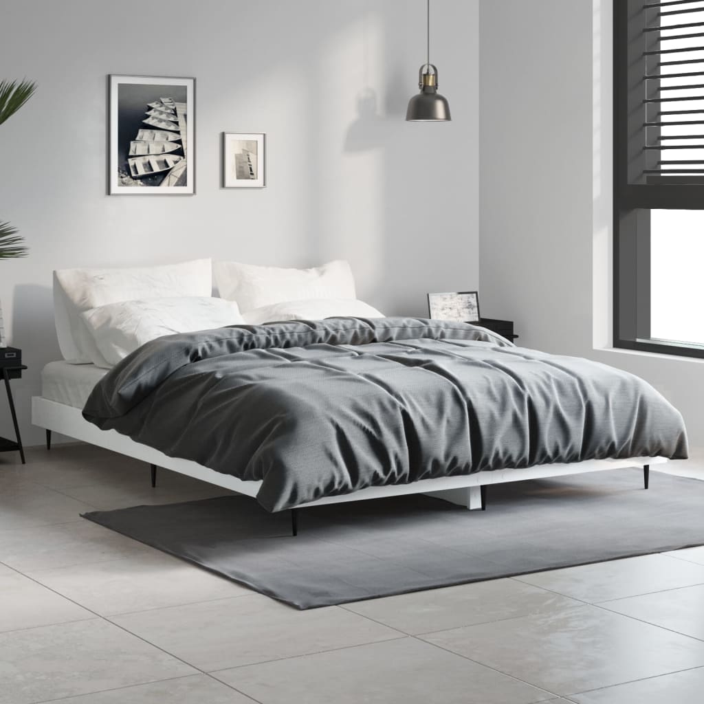 vidaXL Cadru de pat, alb ,135x190 cm, lemn prelucrat