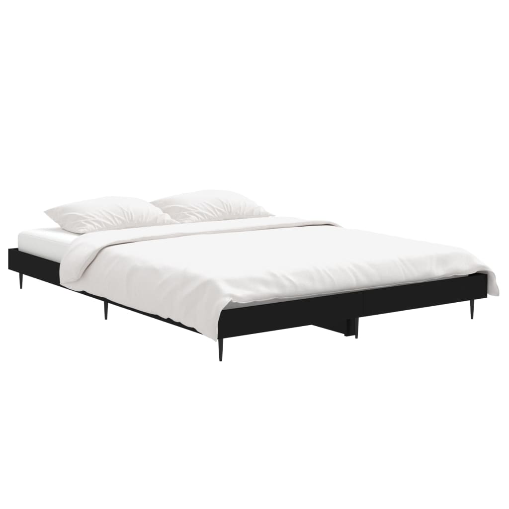 vidaXL Bedframe bewerkt hout zwart 135x190 cm afbeelding