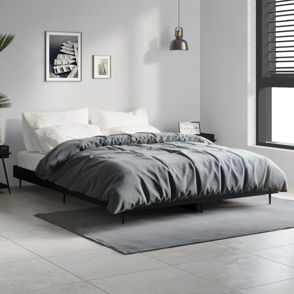 vidaXL Cadru de pat, negru ,135x190 cm, lemn prelucrat