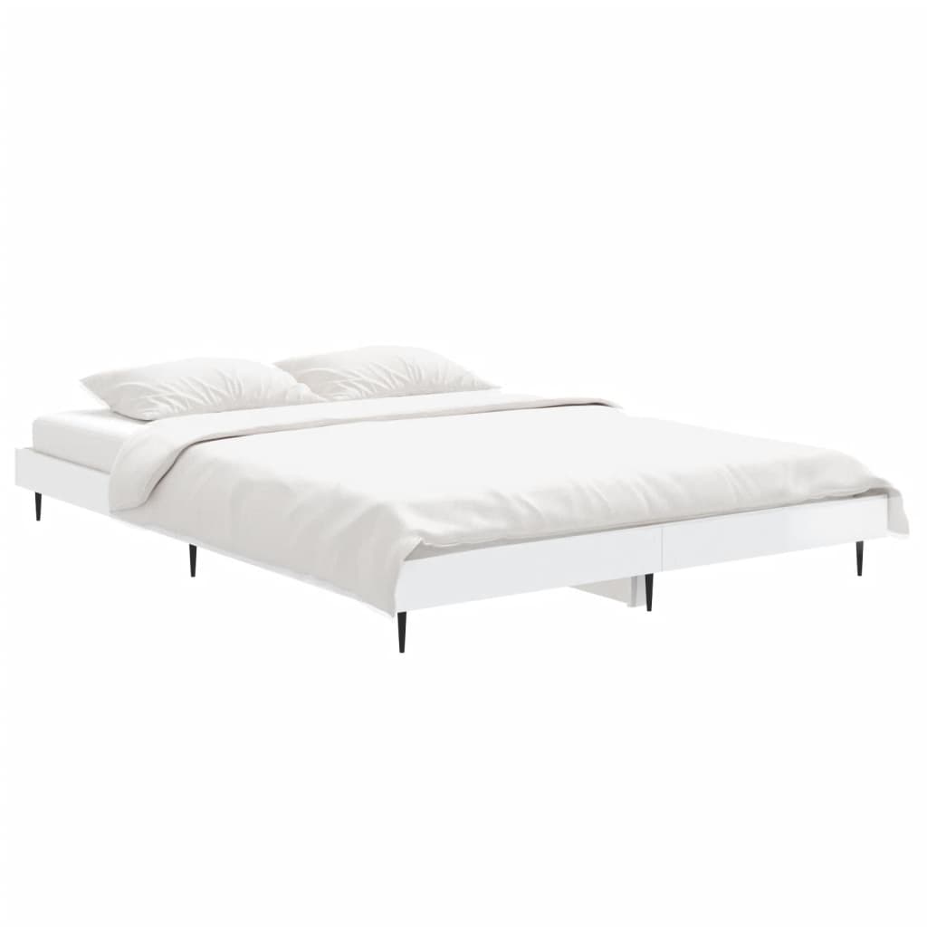 vidaXL Bedframe bewerkt hout hoogglans wit 135x190 cm afbeelding
