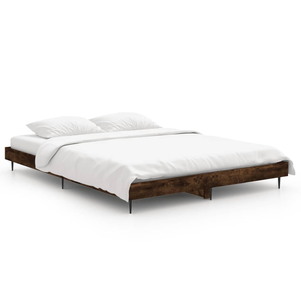 vidaXL Cadru de pat, stejar afumat, 135x190 cm, lemn prelucrat