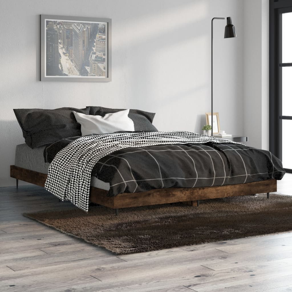 vidaXL Bedframe bewerkt hout gerookt eikenkleurig 135x190 cm, foto 2