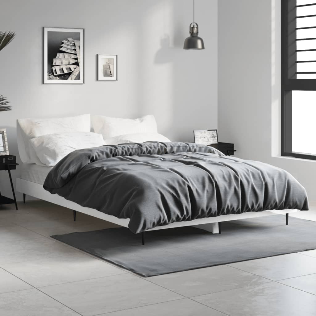 vidaXL Cadru de pat, alb extralucios, 120×190 cm, lemn prelucrat 120x190