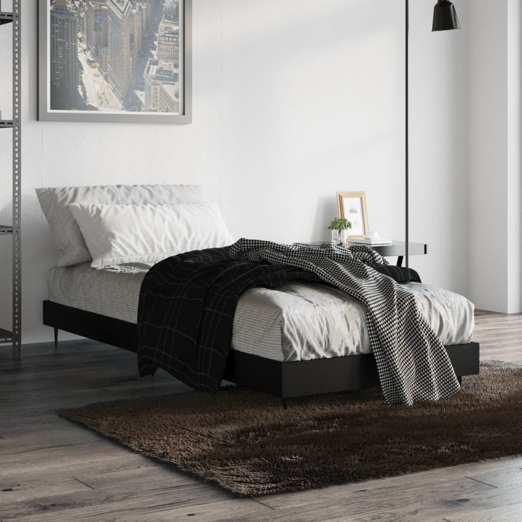 fekete szerelt fa ágykeret 75 x 190 cm