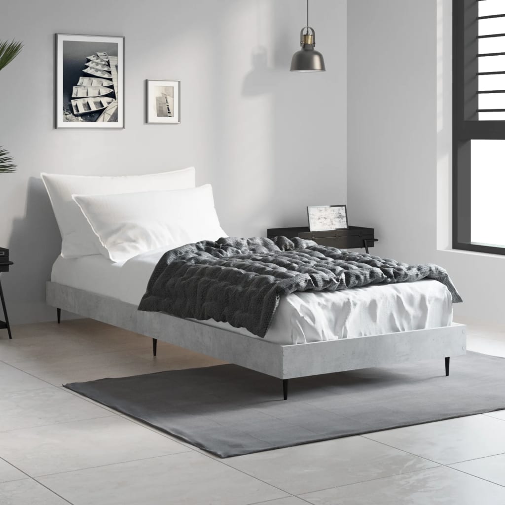 vidaXL Cadru de pat, gri beton, 75x190 cm, lemn prelucrat