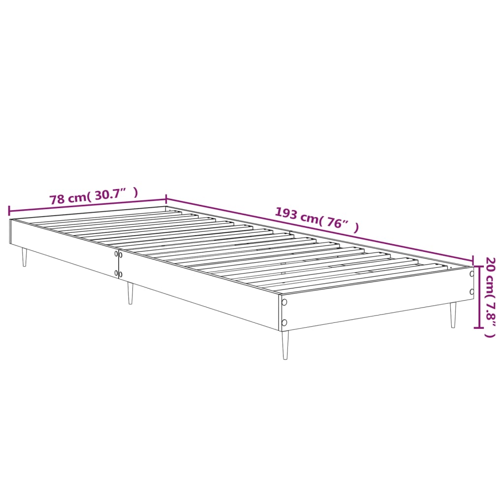 Cadru de pat, gri sonoma, 75x190 cm, lemn prelucrat