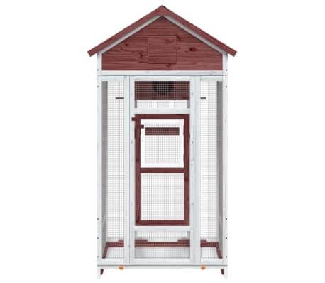 vidaXL Bird House Mocha, White Solid Pine Wood, Plywood, Wire Mesh Large