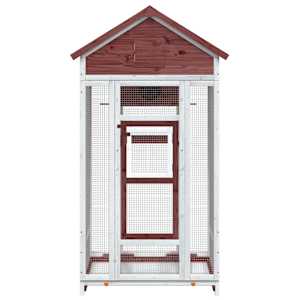 vidaXL Bird House Mocha, White Solid Pine Wood, Plywood, Wire Mesh Large