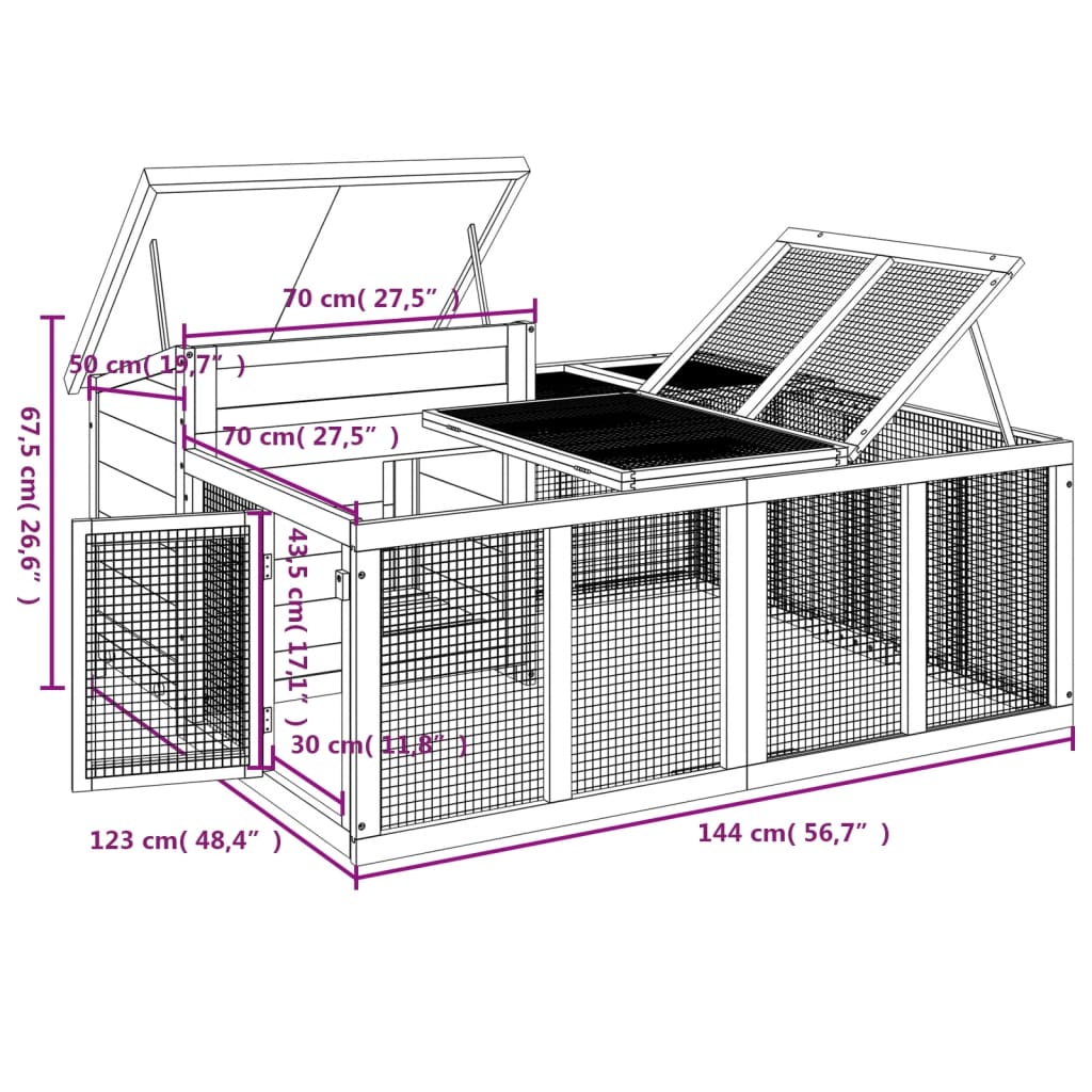Rabbit Hutch Brown Solid pine wood 57.1 x 48.4 x 26.6 in Durable vidaXL - Picture 4 of 8