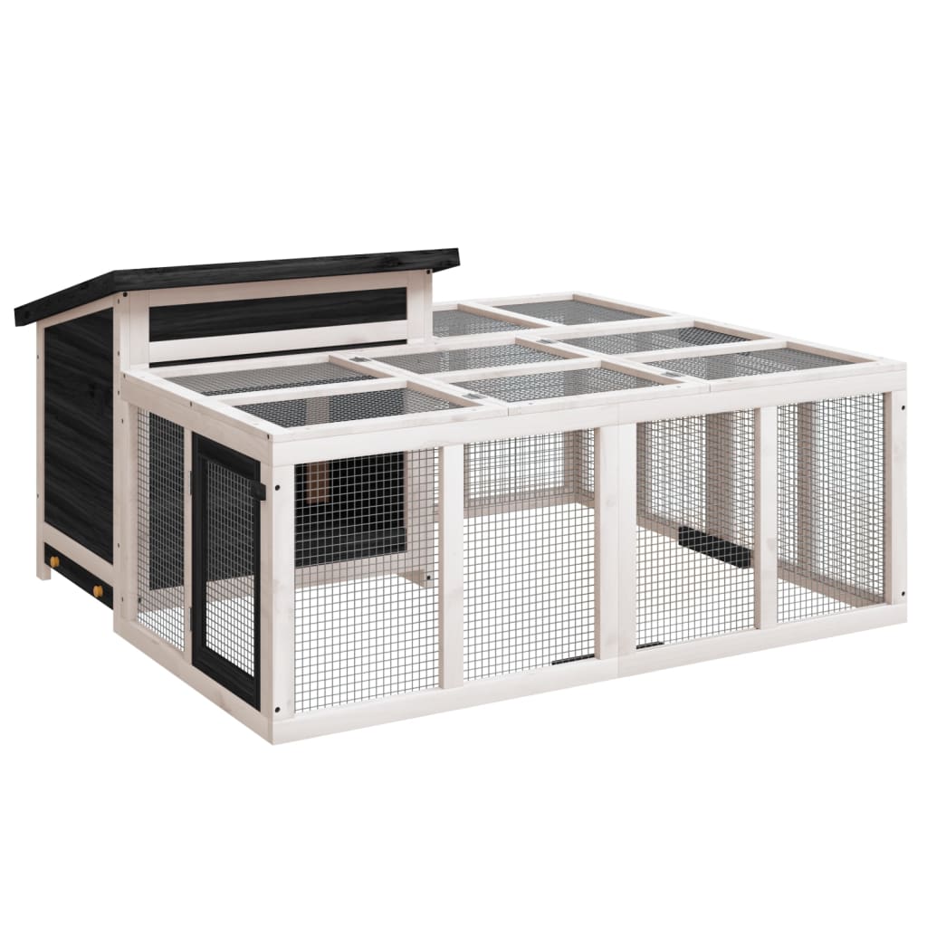 vidaXL Králíkárna šedá 144 x 123 x 67,5 cm masivní borové dřevo