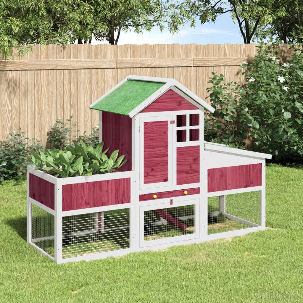 vidaXL kaninbur 170x63x113 cm massivt fyrretræ rød