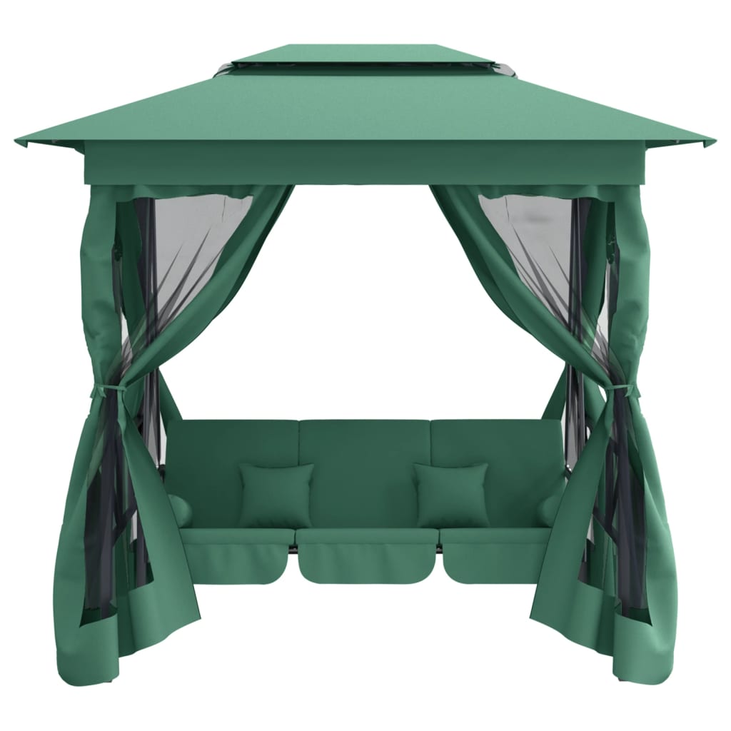 vidaXL Pavilion de grădină & balansoar convertibil verde textil & oțel