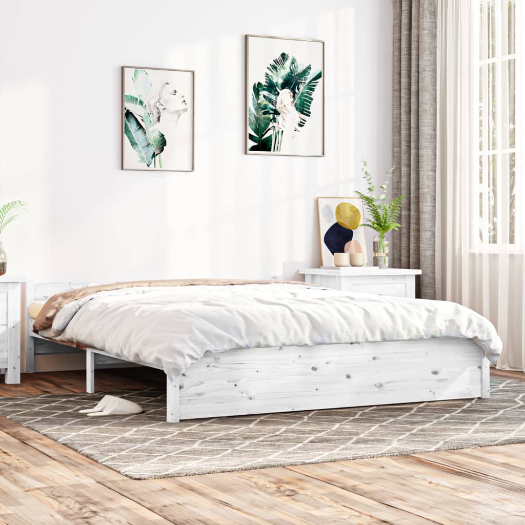 Cadre de lit blanc bois massif 140x190 cm