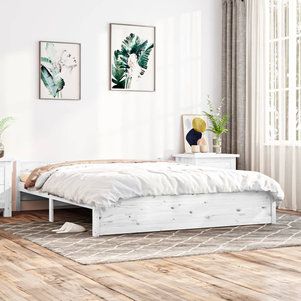 Cadre de lit blanc bois massif 200x200 cm