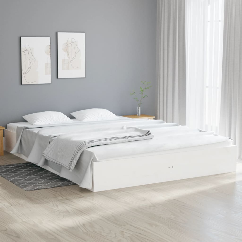 Cadre de lit blanc bois massif 180x200 cm super king