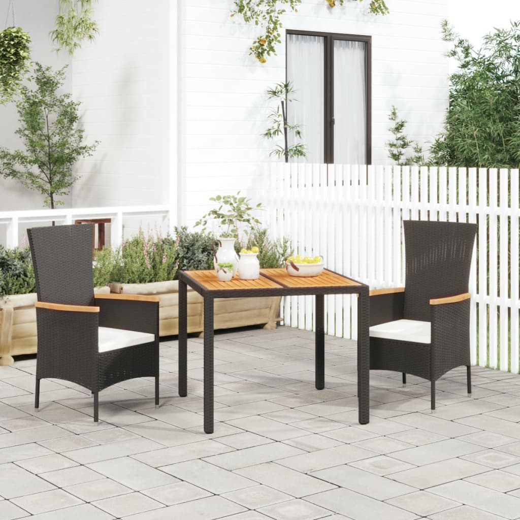 Ensemble de salle à manger de jardin avec coussins 3 pcs Noir