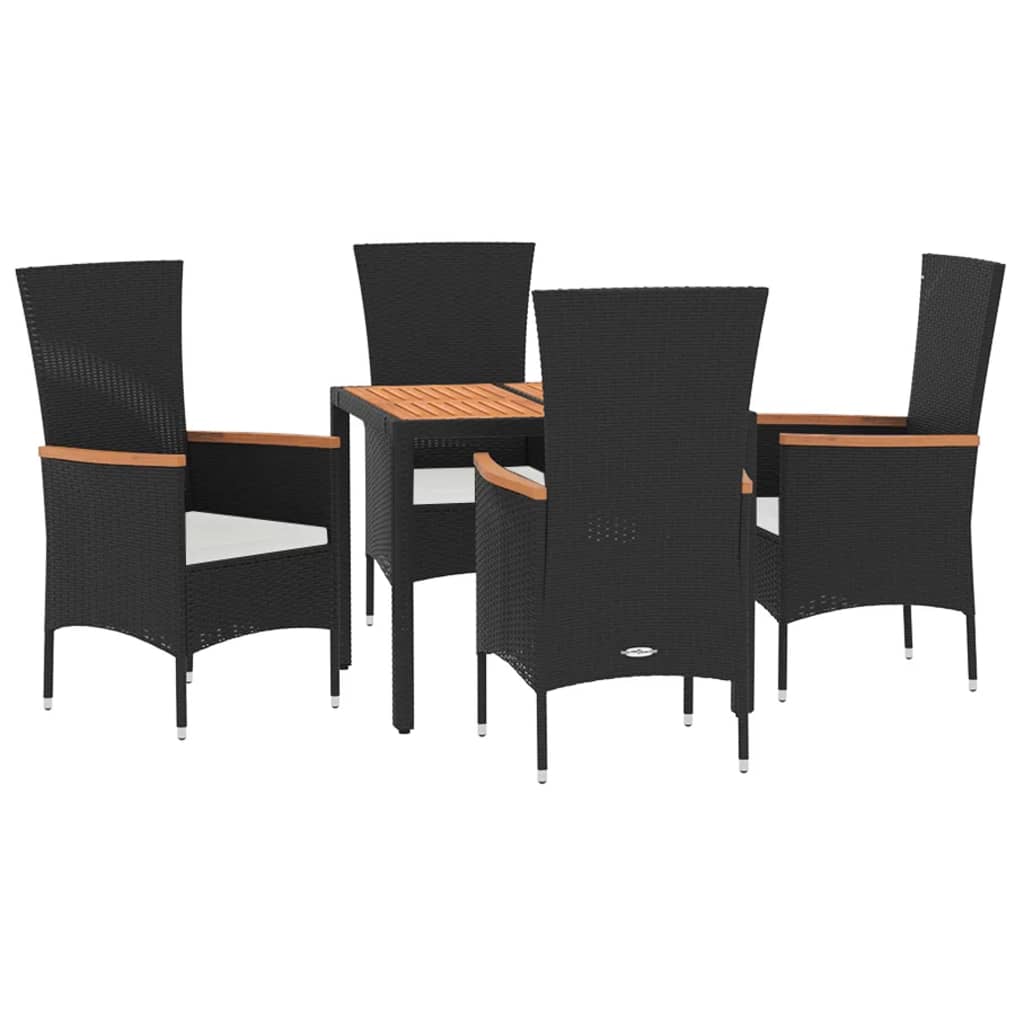 vidaXL 5-delige Tuinset met kussens poly rattan zwart afbeelding