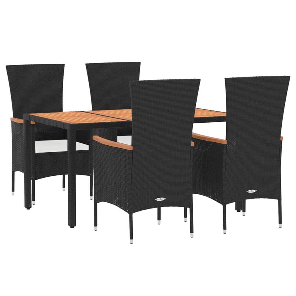 vidaXL 5-delige Tuinset met kussens poly rattan zwart afbeelding