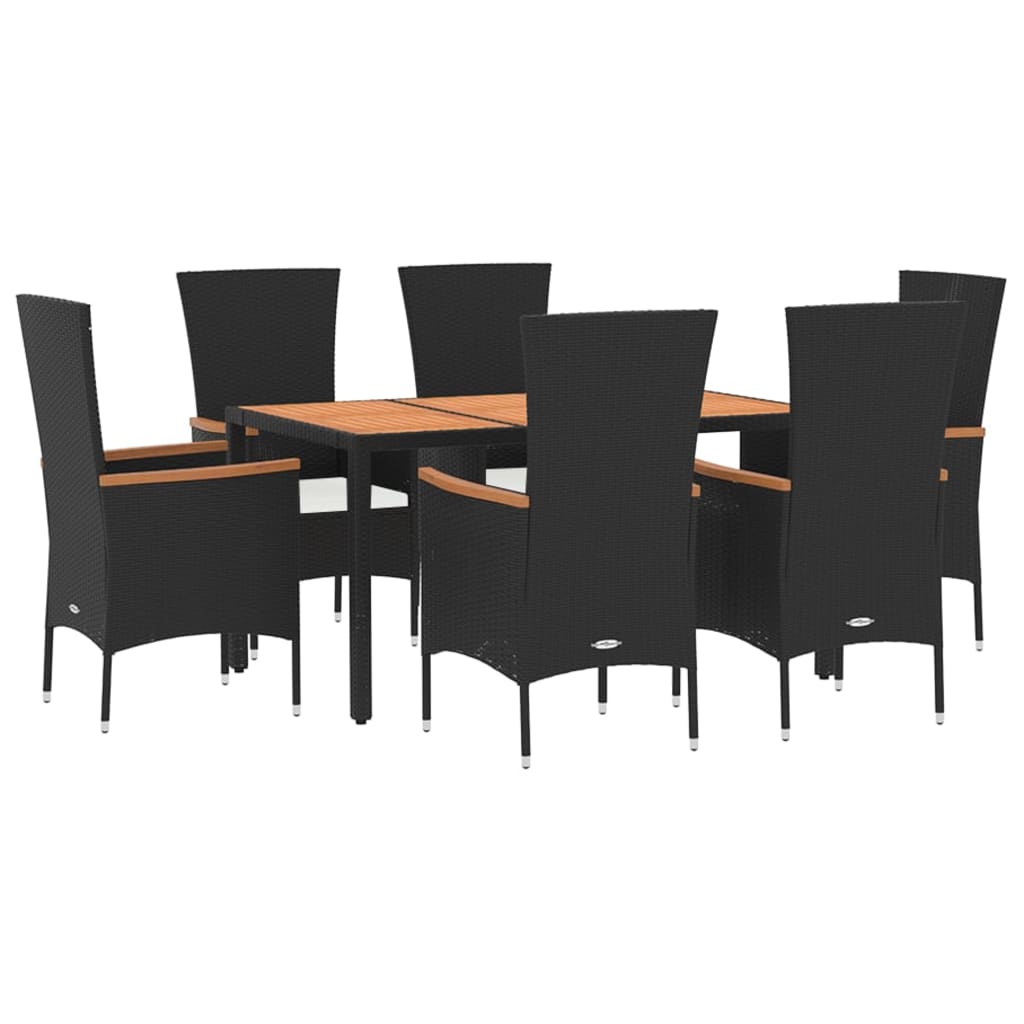 vidaXL 7-delige Tuinset met kussens poly rattan zwart afbeelding